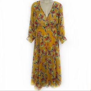 Yellow Chiffon Floral Maxi Dress NWT